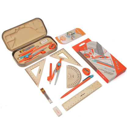 Mathematik-Geometrie-Set mit Lineal, Winkelmessern, Protraktor und Bleistiften