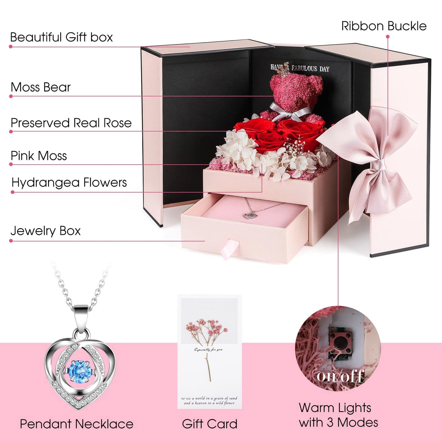 Ewige Rose mit Herz-Halskette für Damen aus Silber 925: inkl. Geschenkbox