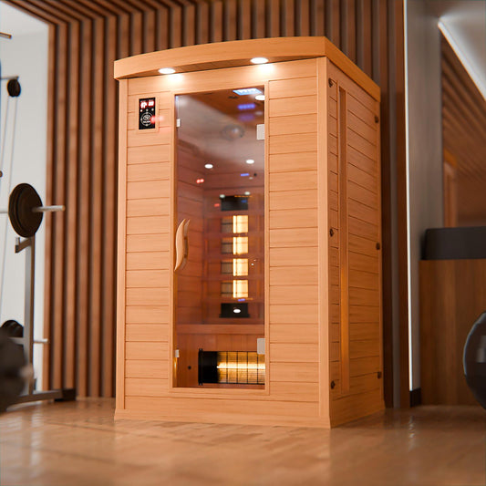 Dewello® Infrarotsauna 'Hyder' (115x105cm) für 1-2 Personen aus Hemlock-Holz, LED, Bluetooth