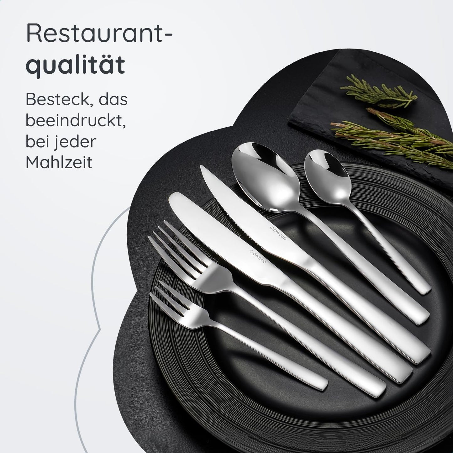 Deleca Edelstahl Besteckset für 12-Personen (72-teilig): Spülmaschinenfest, Silber-Tafelbesteck für Haus