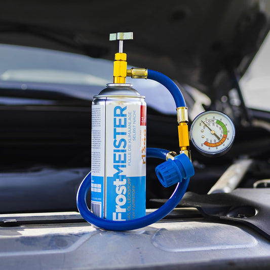 FrostMEISTER 3-in-1 Auto-Klimaanlage Nachfüllset für R134a (2x 400ml Dose & Schlauch mit Manometer)