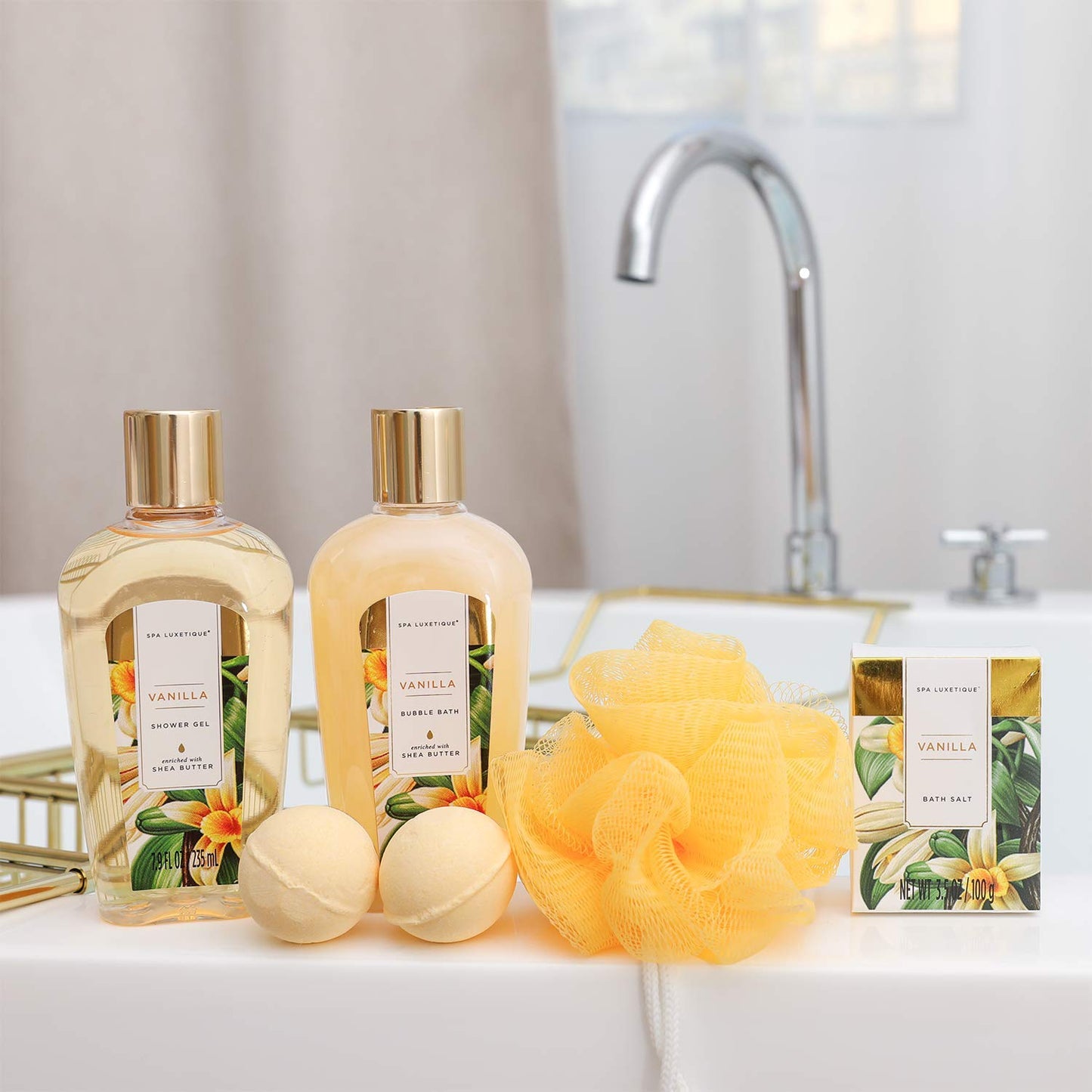 spa luxetique Bad Geschenkset (8-teilig) | Vanilleduft für pflegende Wohlfühlmomente