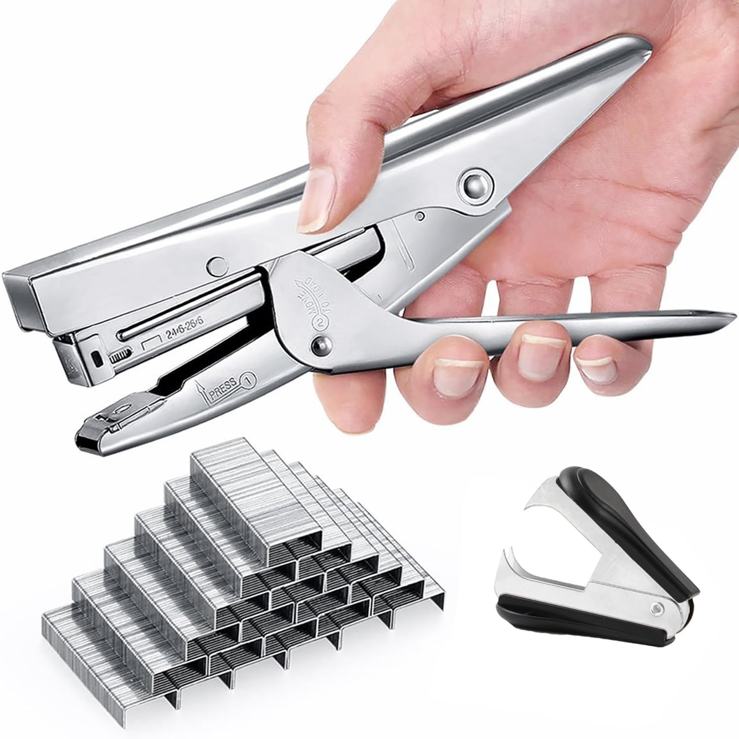 Metall Heftgerät & Entferner-Set mit 1000 Heftklammern und Klammeraffe
