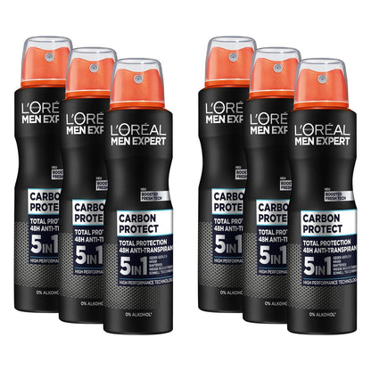 L'Oréal Men Expert 5-in-1 Deo für Männer für bis zu 48 Stunden Frische: Carbon Protect (6x150ml)