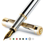 Scriveiner Silber Füllfederhalter Füller Edel mit Echtgold-Finish, Schmidt vergoldete Feder (mittel), Bestes Geschenk für Herren und Damen, Manager, Führungskräfte (Silber Chrom)