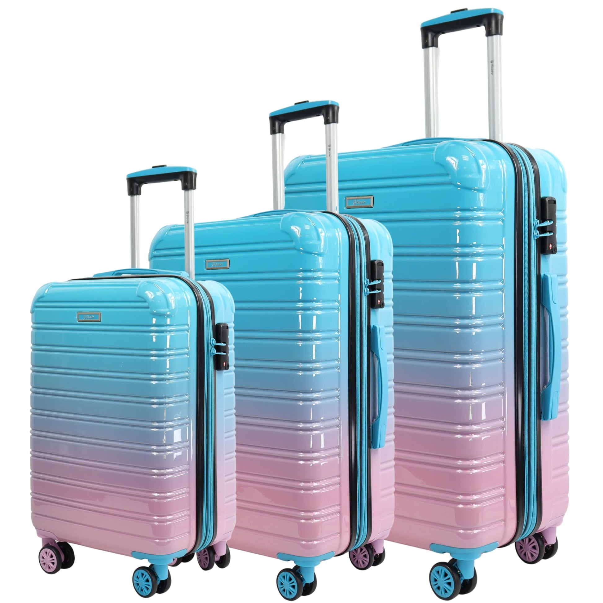 BLADE Hartschalen Reisekoffer-Set (3-teilig) mit TSA Schloss: Erweiterbar (Blau-Pink)