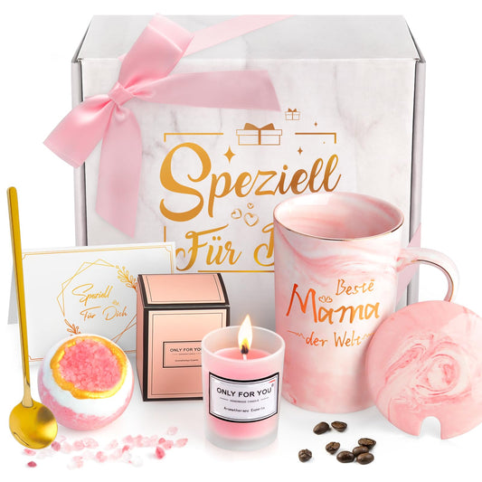 Rosa Marmor Kaffeetassen Geschenk-Set für Muttertag (340ml)
