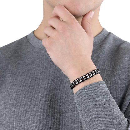 s.Oliver Herrenarmband aus Edelstahl (Matt-Schwarz): Panzerglieder - Verstellbar
