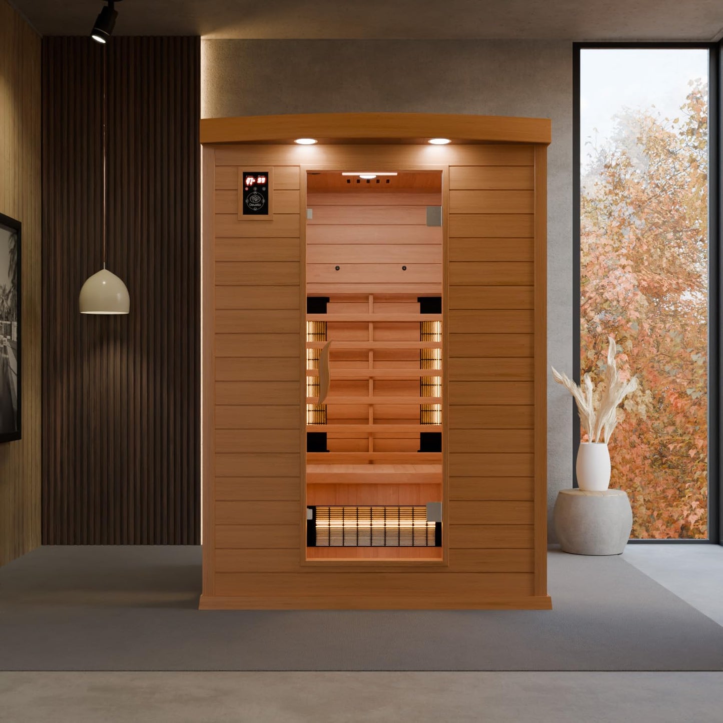 Dewello® Infrarotsauna 'Pierson' (135x105cm) für 1-2 Personen aus Hemlock-Holz, LED, Bluetooth