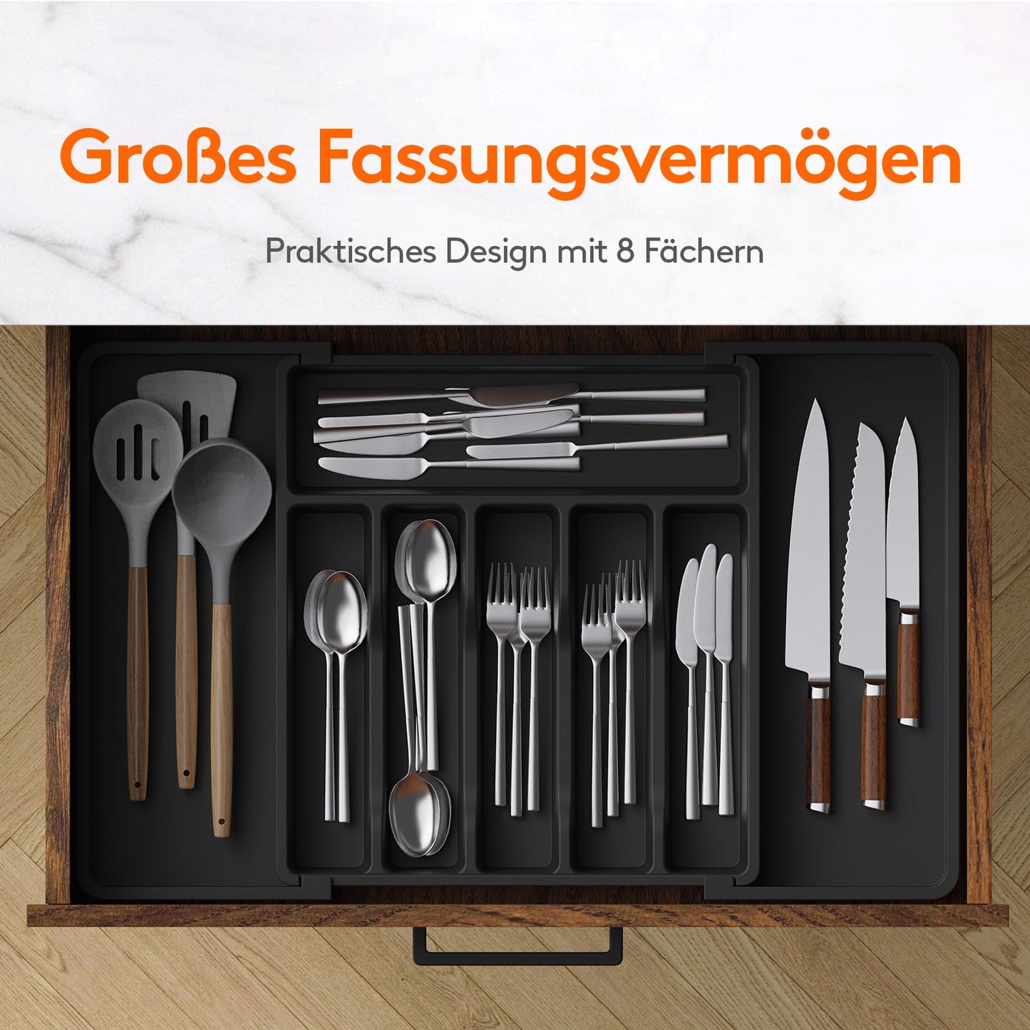 LIFEWIT Verstellbarer Besteckkasten für Küchenschubladen aus Kunststoff