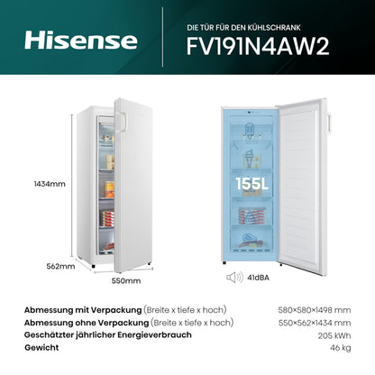 Hisense (FV191N4AW2) Gefrierschrank - TotalNoFrost - Türalarm - Multiflow 360° | 205kWh