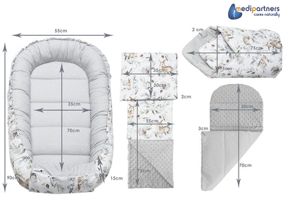 Medi Partners Baby-Nestchen für Neugeborene aus 100% Baumwolle (5-teilig - 100x60x15cm)