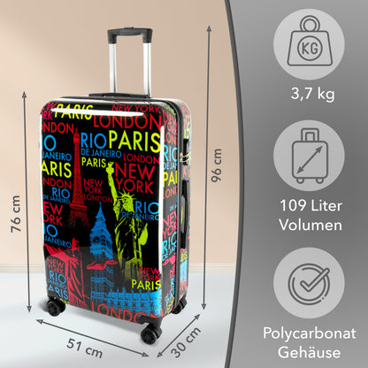 XONIC Design Hartschalen-Koffer mit 360° Leichtlauf-Rollen & Zahlenschloss (M-L-XL oder Set)