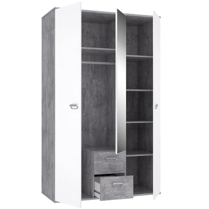 Kleiderschrank 'EMILY' mit Betonoptik und Spiegel: Lichtgrau mit Weiß (Modell: EMLS95-C251)