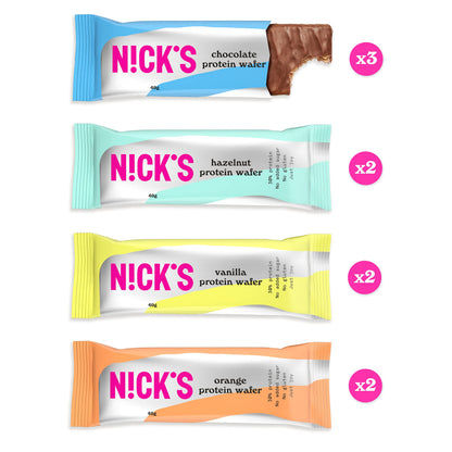 NICKS Protein Wafer Riegel Sport Mix (9x 40g): Low Carb Proteinriegel Schokopladen