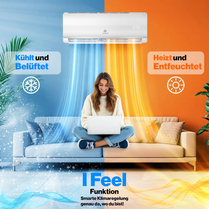 KESSER® 'Quick Connect' Split Klimaanlage-Set mit Heizfunktion: 12000BTU, 3,4kW, WiFi & App