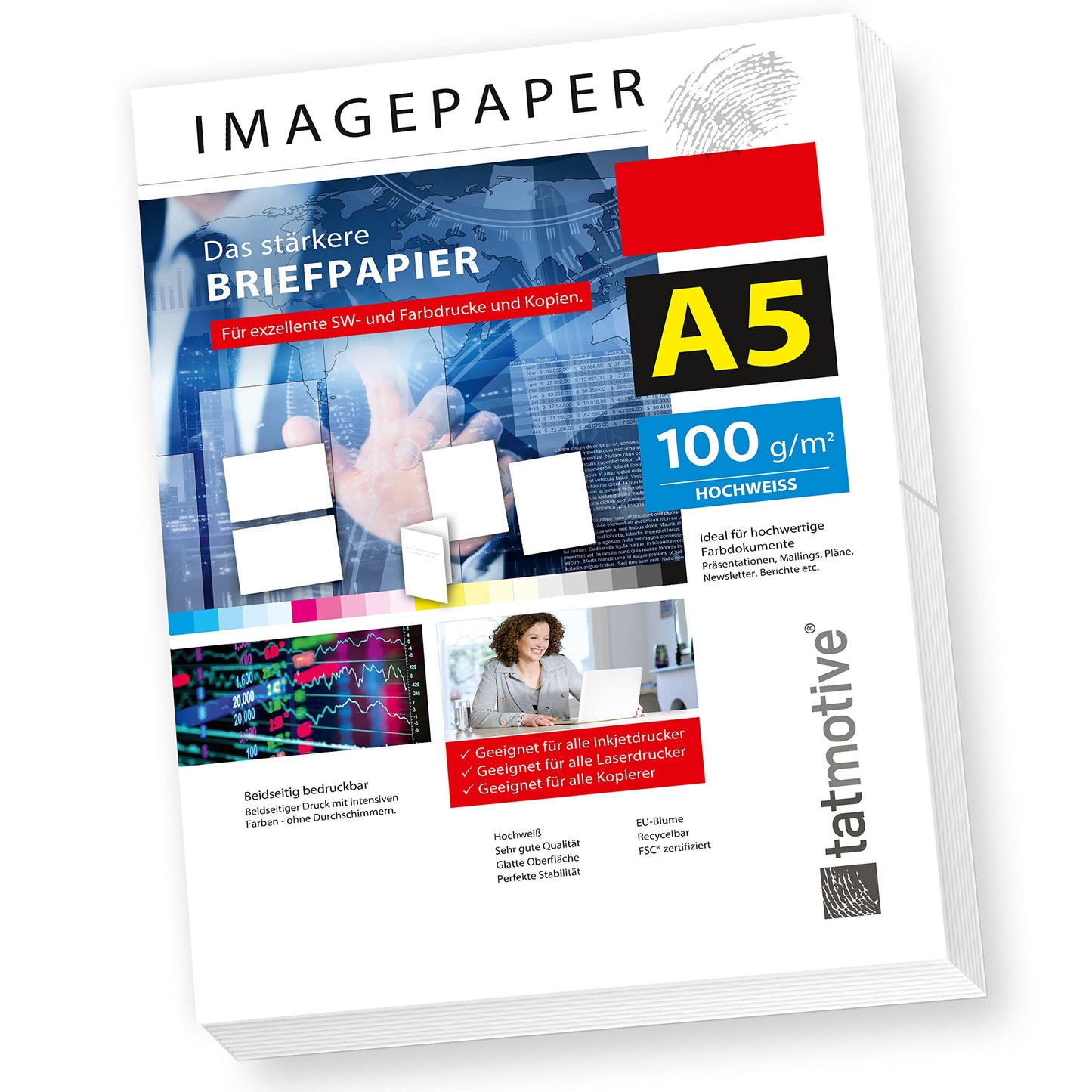 TATMOTIVE Briefpapier-Imagepaper (500 Blatt - DIN A5) für alle Drucker in Weiß