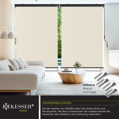 KESSER® Senkrechtmarkise mit Handkurbelmechanismus: Sonnen-und Sichtschutz inkl Montageset & Abdeckung