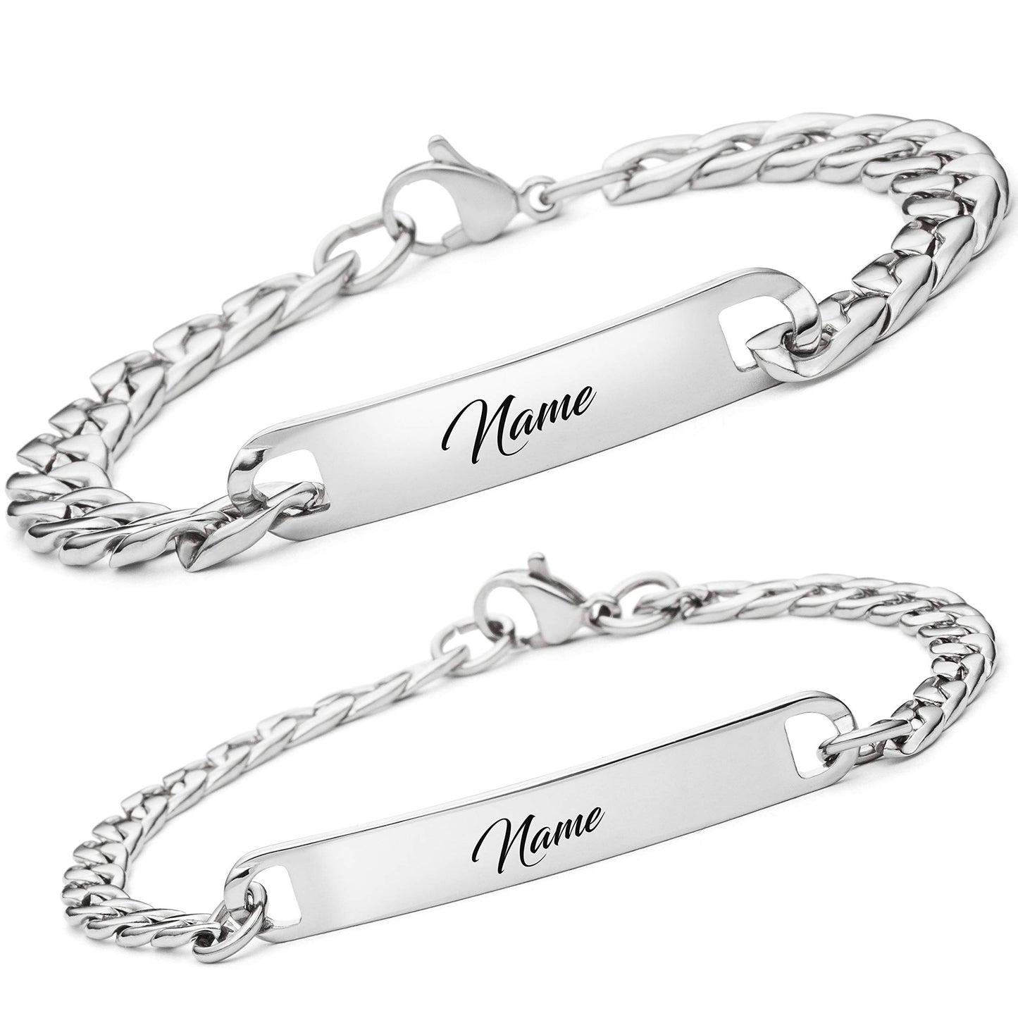 Personalisiertes Edelstahl-Armband für Herren mit Wunschgravur (2 Stück): Silber, Schwarz