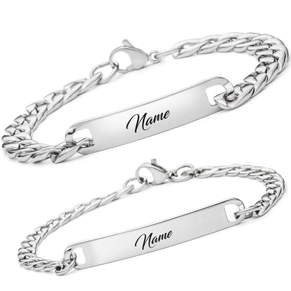 Personalisiertes Edelstahl-Armband für Herren mit Wunschgravur (2 Stück): Silber, Schwarz