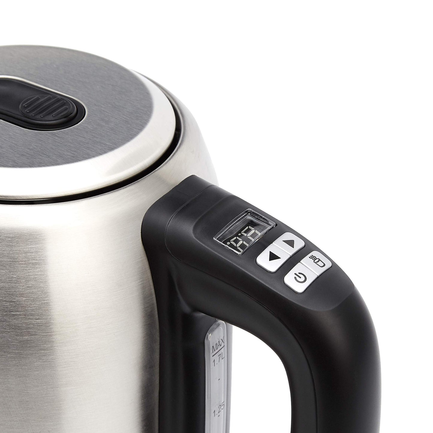 Amazon Basics Edelstahlwasserkocher (1,7L) mit Digitalanzeige und Warmhaltefunktion