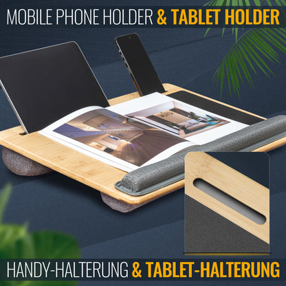 RICOO Laptopkissen Knietablett mit Kissen XXL Betttablett Laptoptisch Bambus & Mauspad Schoß Kissentablett LA0035 Notebook Laptop Unterlage Lapdesk Ständer Computer Tablett-Tisch für Couch Bett Sofa