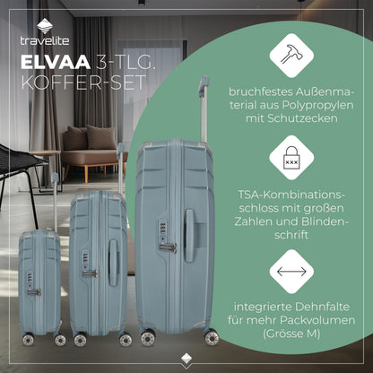 TRAVELITE 'Elvaa' Hartschalen Reisekoffer-Set (3-teilig) mit recyceltem Innenfutter, TSA-Schloss