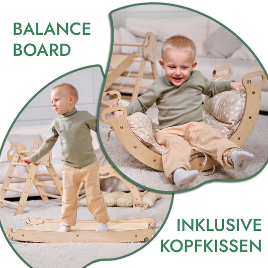 5-in-1 Montessori Klettergerüst-Set mit Kissen & Rutsche für Kinder, Indoor Spielplatz