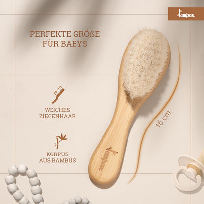 Babyhaarbürste für Neugeborene (Extra-Weich) aus weichen Ziegenhaaren: Pflegeset-Geschenk