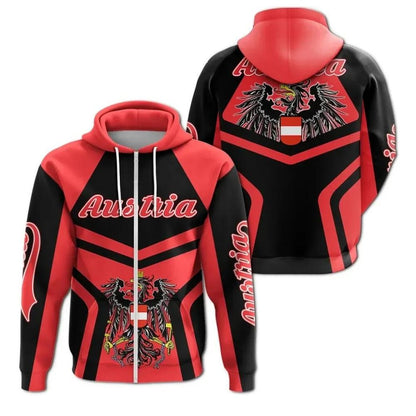 Österreich 3D Sport Hoodie: Unisex | EM2024 Streetwear (Rot-Schwarz)