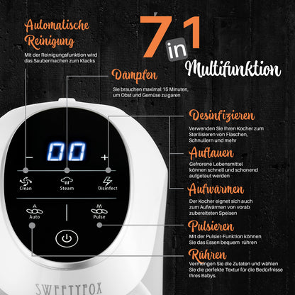 SWEETY FOX: 7-in-1 Multifunktions Babynahrungszubereiter mit automatische Reinigungsfunktion