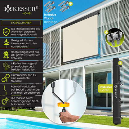 KESSER® Senkrechtmarkise mit Handkurbelmechanismus: Sonnen-und Sichtschutz inkl Montageset & Abdeckung