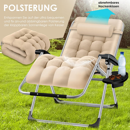 KESSER® Sonnen-Liegestuhl: Klappbar & Wetterfest inkl. Nackenkissen & Getränkehalter