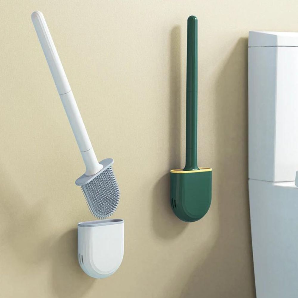 WC Toilettenbürste mit Silikonborsten + Schnell Trocknendem Haltersatz1