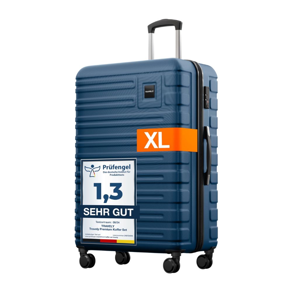 TRAVELY Polycarbonat Reisekoffer XL (77cm - 100 Liter) mit sanften Rollen & TSA Schloss