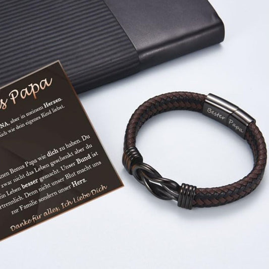 BONUS PAPA Lederarmband mit Gravur für Vater-Geschenke zum Vatertag, Geburtstag