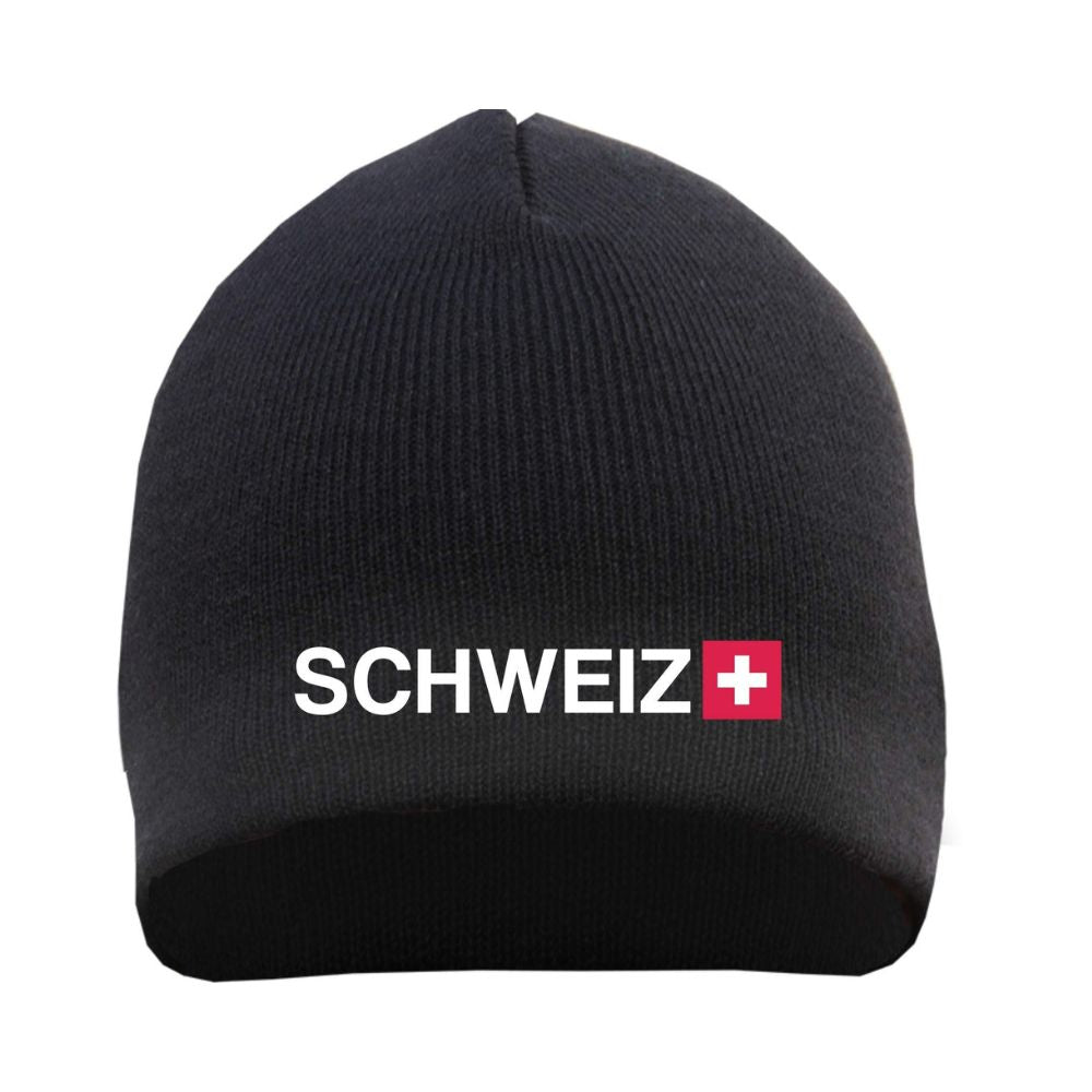 Schweiz mit Flagge Strick-Wintermütze | Einheitsgröße (Schwarz)