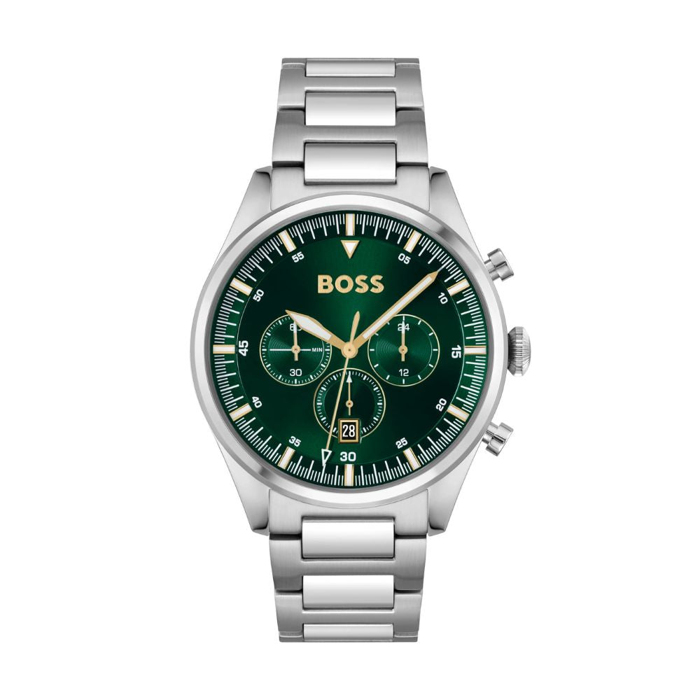 BOSS Chronograph Quarz Uhr (1513868) für Herren aus Kollektion 'Pioneer' mit silbernes Edelstahlarmband