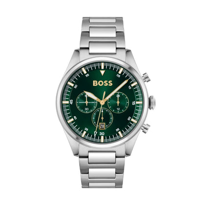 BOSS Chronograph Quarz Uhr (1513868) für Herren aus Kollektion 'Pioneer' mit silbernes Edelstahlarmband