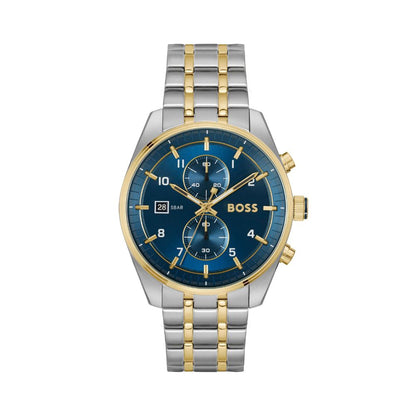 BOSS Chronograph Quarz Uhr für Herren (1514247) aus Kollektion 'SKYTRAVELLER' mit zweifarbiges Edelstahlarmband