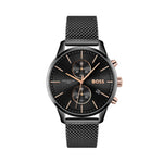 BOSS Chronograph Quarz Uhr für Herren (1513811) mit schwarzes Edelstahl-Mesh-Gliederarmband