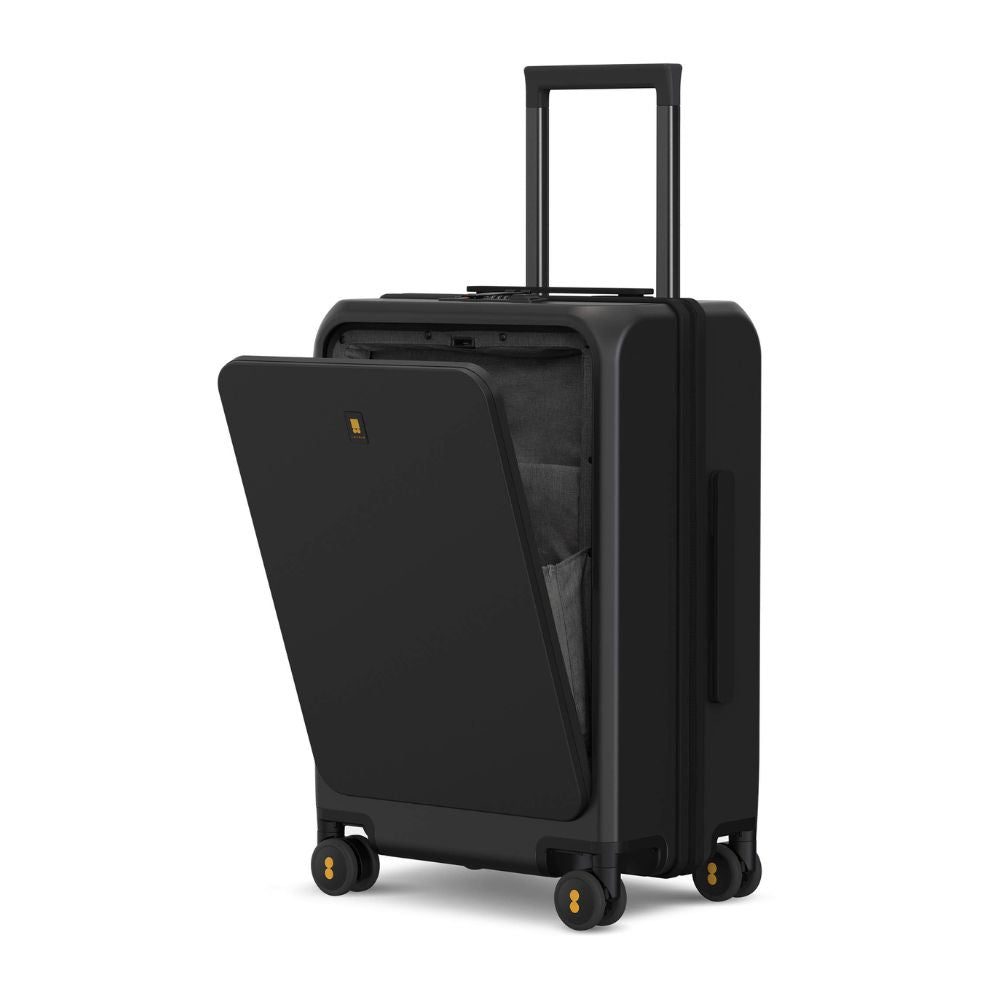LEVEL8 Hartschalen-Reisekoffer mit USB & Front Laptopfach: TSA-Schloss (Schwarz)