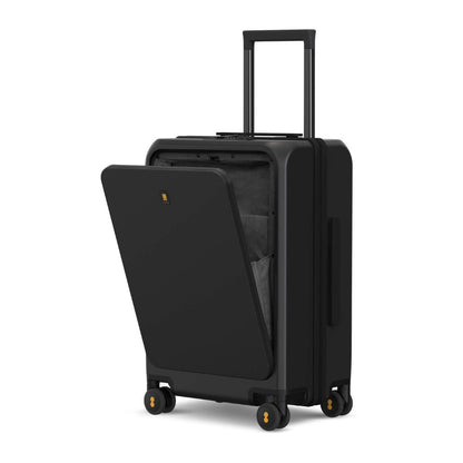 LEVEL8 Hartschalen-Reisekoffer mit USB & Front Laptopfach: TSA-Schloss (Schwarz)
