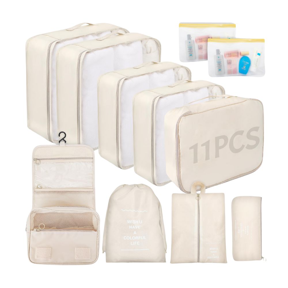 WECUTE Koffer Organizer-Set (11-teilig): Wasserdichte Reise-Kleidertaschen (Khaki)