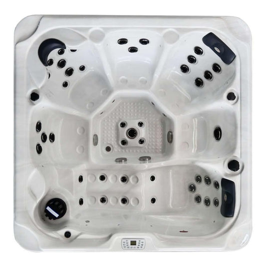 Outdoor-Whirlpool OASIS MAXI mit Abdeckung & Steige: 52-Massagedüsen, LED, Lautsprecher, Bluetooth