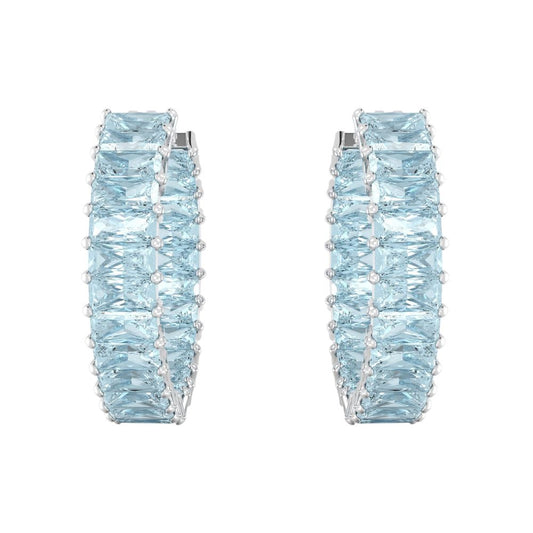 Swarovski Matrix Kreolen Damen-Ohrringe mit blauen Swarovski Kristallen