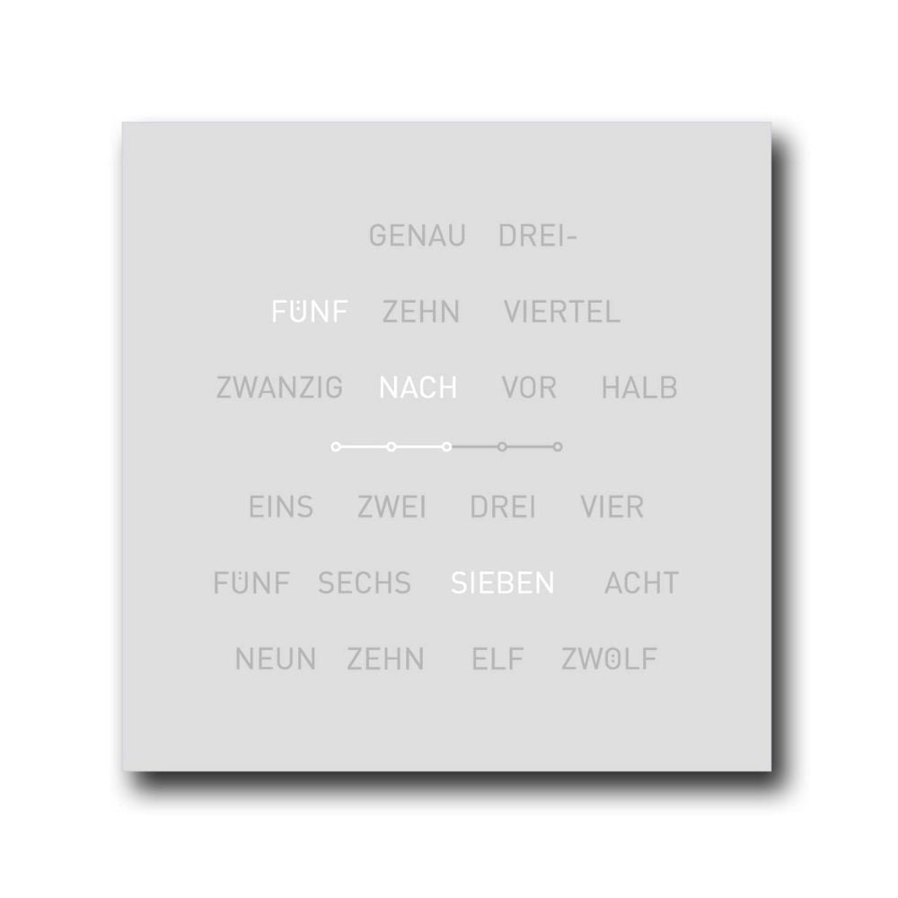 Kellys Finest Wortuhr LISA (40x40x3cm) in Hellgrau: LED-Display, Automatische Umstellung