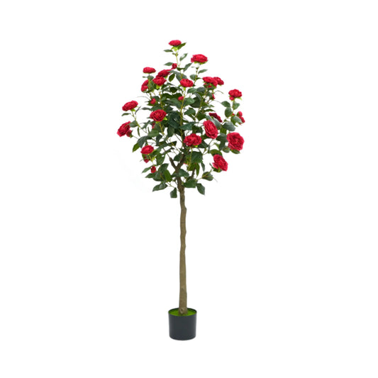 Künstlicher Kamelienbaum, Realistische Hohe Künstliche Blumenpflanzen, Künstliche Kamelienpflanze im Topf mit Blumen für Bürozimmer, Einweihung