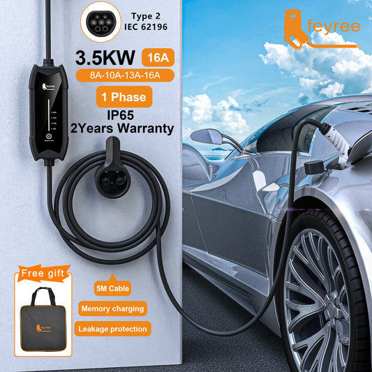 Feyree Typ2 3,5KW 16A 1-Phasen EV-Ladegerät Tragbare Ladebox mit Einstellbarem Strom 5m Kabel Ladestation für Elektrofahrzeuge – Bild 2