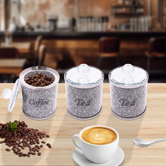 3-teiliges Kaffee-Zucker-Tee-Behälter-Set 10x14cm Moderner Glas-Kaffeebohnen-Organizer Lebensmittel-Aufbewahrungsdosen für Mehl & Snacks, Platzsparend – Bild 2